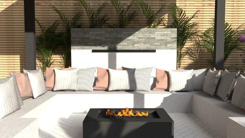 Bishops Stortford - Garden Design with Louvred Pergola and Mediterranean styled Planting