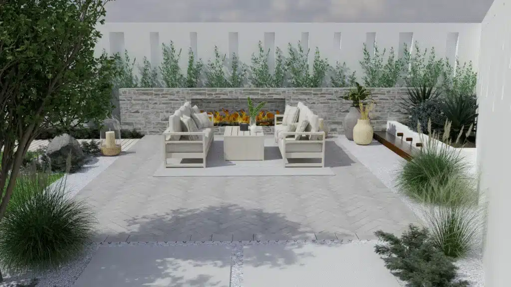 Garden design Essex – landscaping and groundworks render, Chelmsford