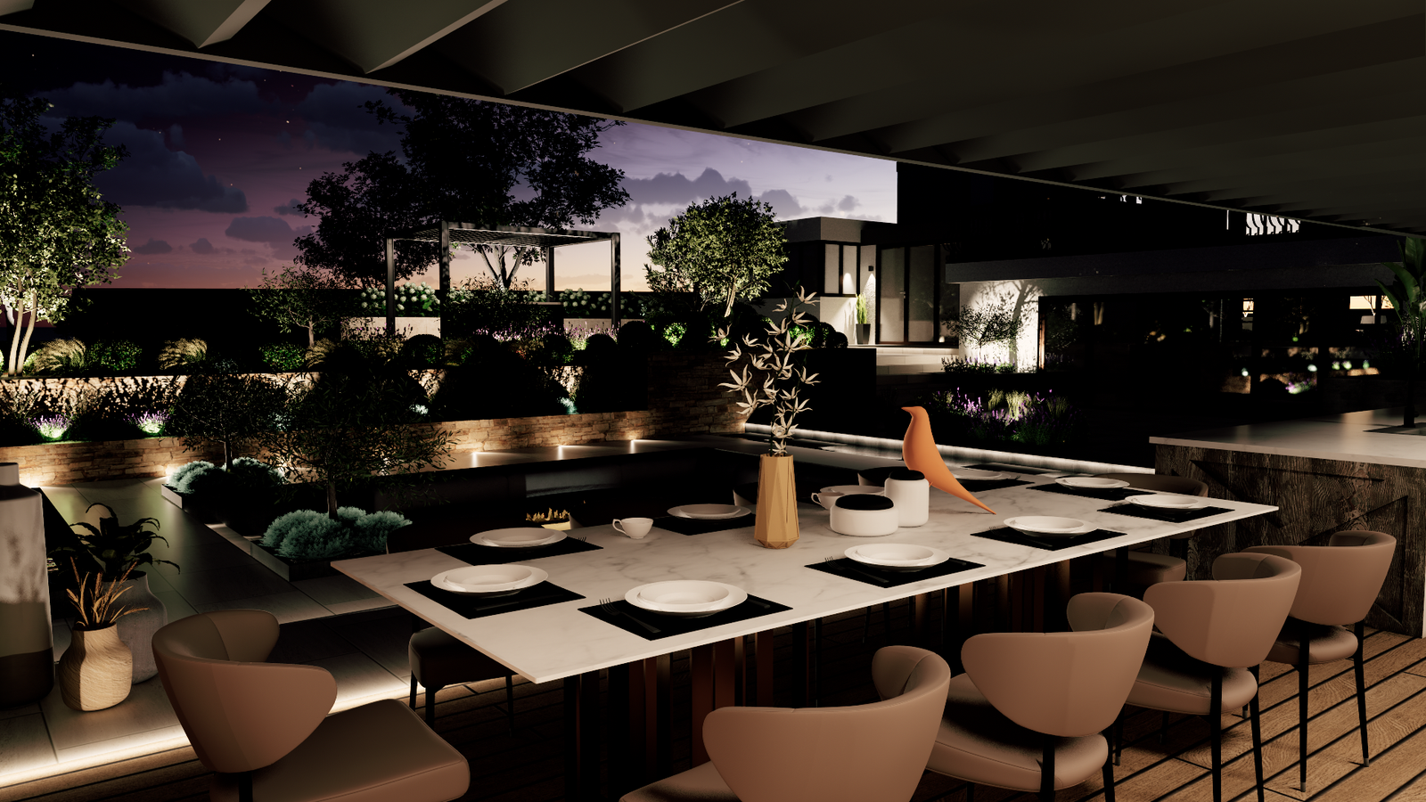Nazeing design visualisation: View from the covered dining pavilion